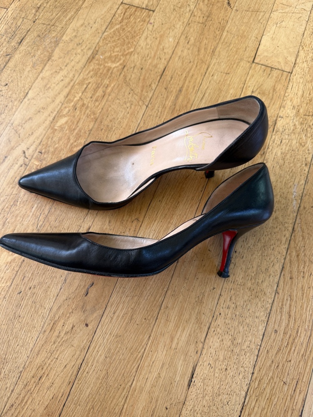 Christian Louboutin Black Pointed Leather D'Orsay Pumps - Classic Evening Heels - Picture 2 of 4